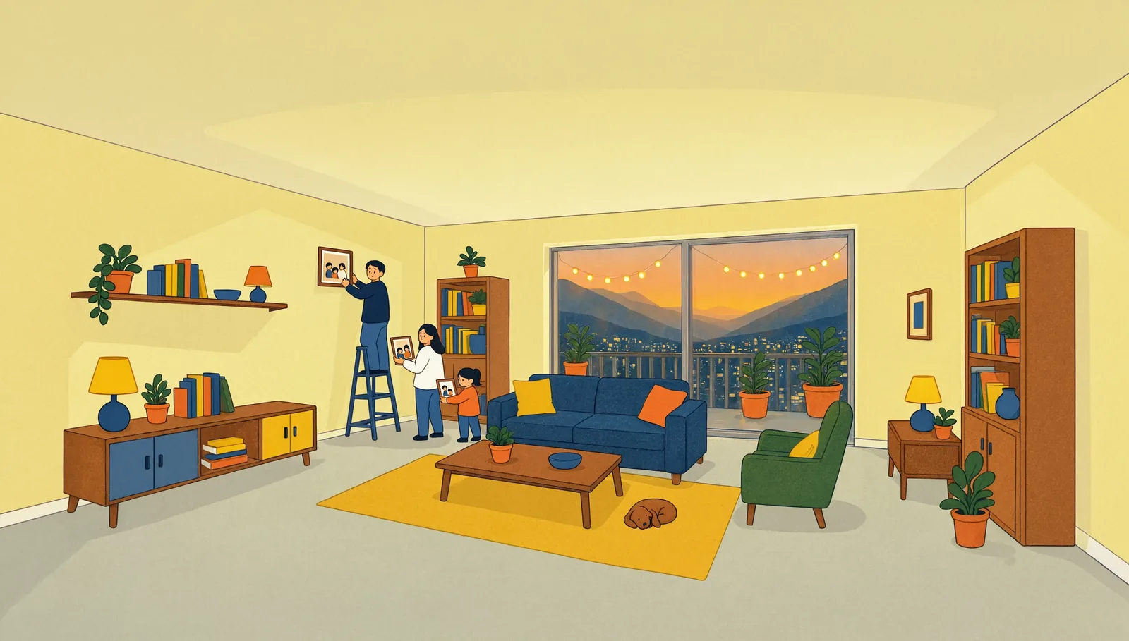 Ilustración: la familia celebra convertirse en dueña del 100% de su casa